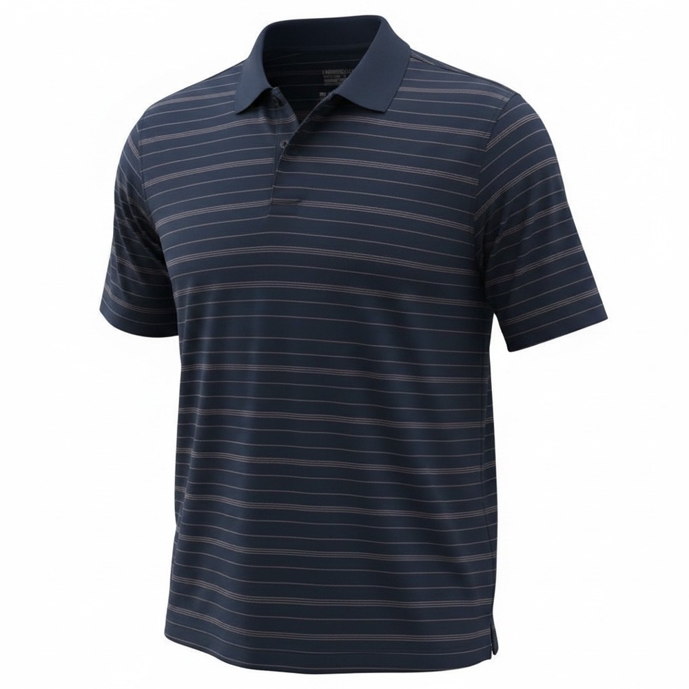 Nike Golf Dri-FIT Polo‎ Shirt Mens Large Navy Blue Striped Short Sleeve Logo